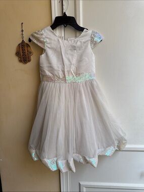 Rare Editions Ivory Iridescent Sequin Tulle Dress